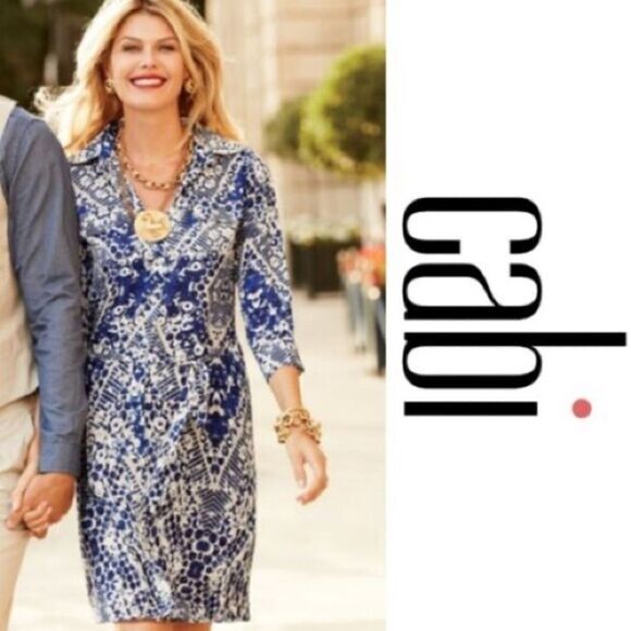 Cabi #422 Blue Jewel Button Down Shirt Dress Small - Picture 13 of 13